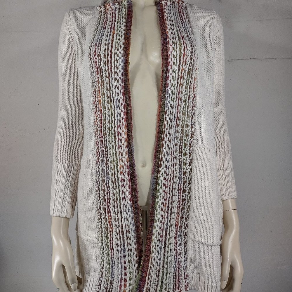 Angel of the North ivory multicolor hooded open front cardigan sweater size XXSP